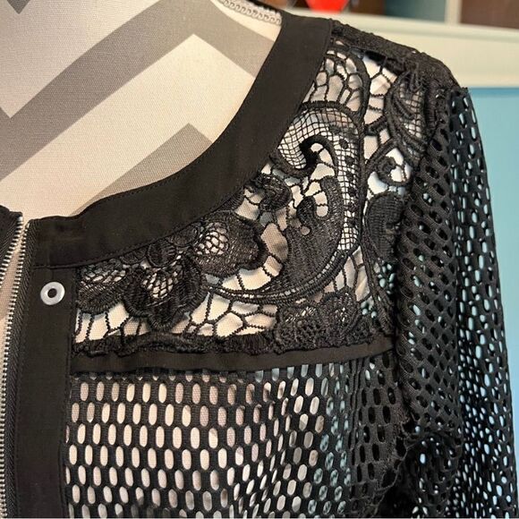 Multoples Black mesh zippered light weight jacket or cover up - Picture 3 of 5